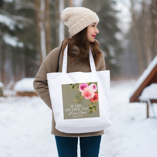 Bible verse Floral Tote Bag (Creator Uploaded)