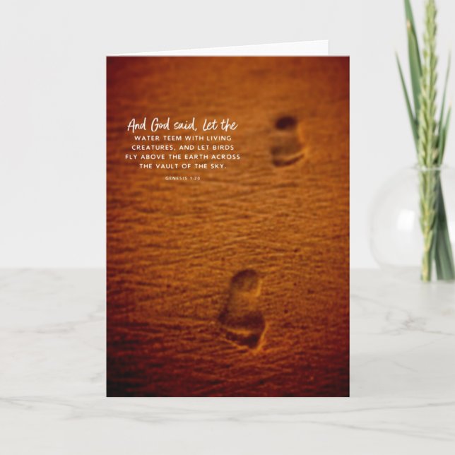 Bible Verse Footprints Sand Genesis 1:20 Card (Front)