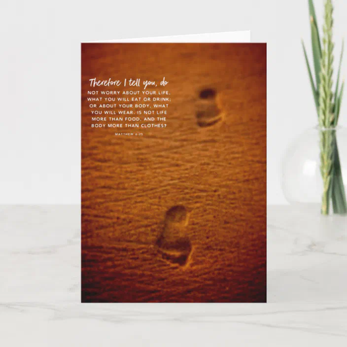 Bible Verse Footprints Sand Matthew 6 25 Card Zazzle Com