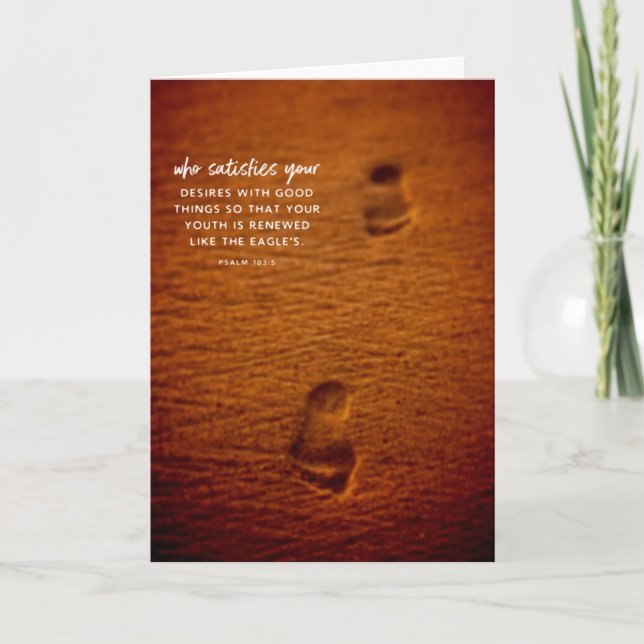 Bible Verse Footprints Sand Psalm 103:5 Card (Front)