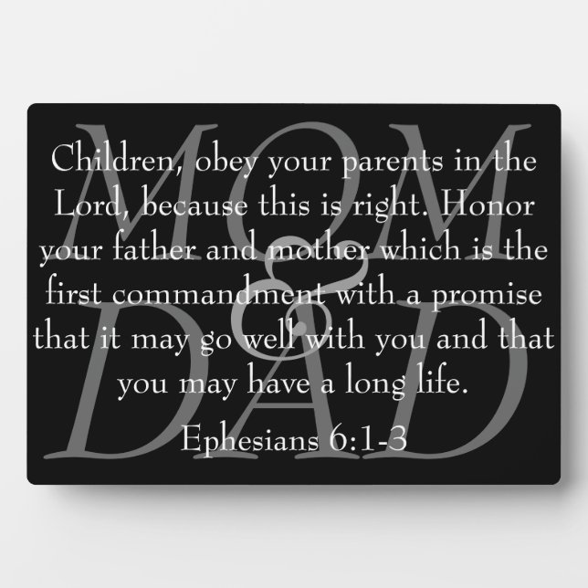 bible verse for Mom & Dad Ephesians 6:1-3 plaque (Front)