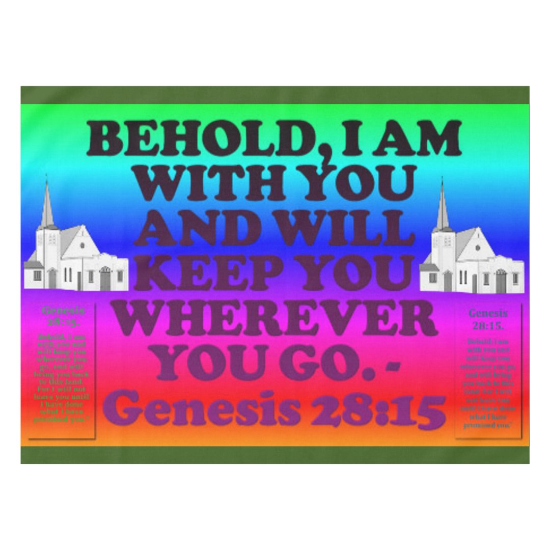 Bible verse from Genesis 28:15. Tablecloth | Zazzle