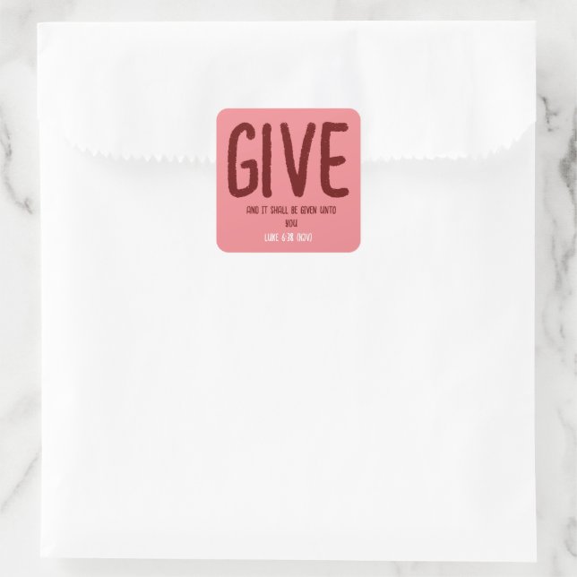 Bible Verse "Give" Luke 6:38 (KJV) Valentine's Day Square Sticker (Bag)