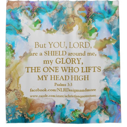 Bible Verse God Lifts My Head High Marble Design Shower Curtain