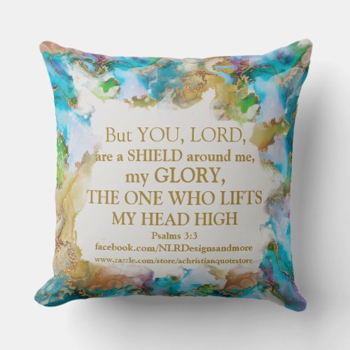 Bible Verse God Lifts My Head High Marble Design Throw Pillow