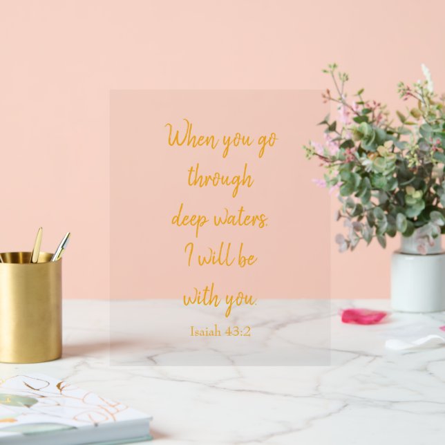 Bible Verse God will be with you in Gold Acrylic Sign (Wedding)