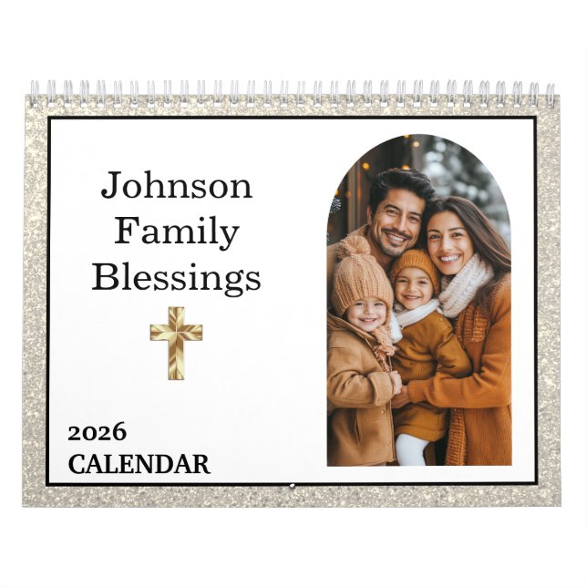  Bible Verse Gold Cross Arched Photo Gallery Calendar (Cover)