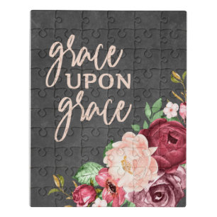 Bible Verse Grace Upon Grace scripture Floral Jigsaw Puzzle