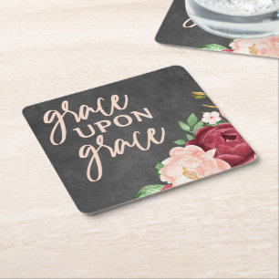 Bible verse Grace Upon Grace Square Paper Coaster