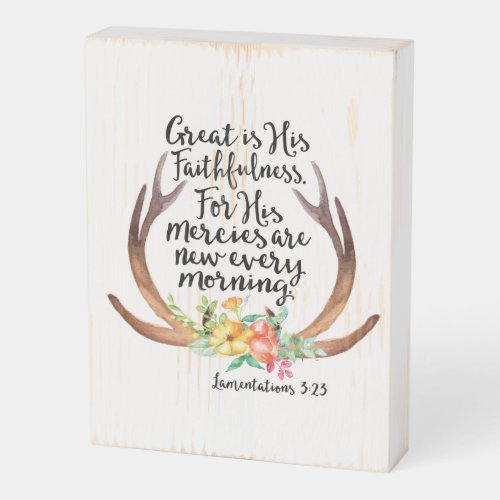 Bible Verse Great is His Faithfulness His Mercies Wooden Box Sign