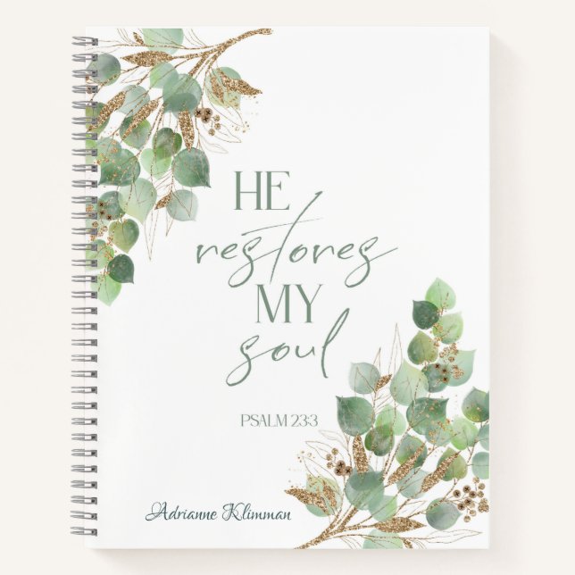Bible Verse Green Gold Leaves  Notebook (Front)