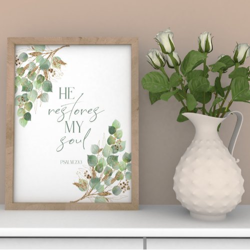 Bible verse green gold leaves scripture poster