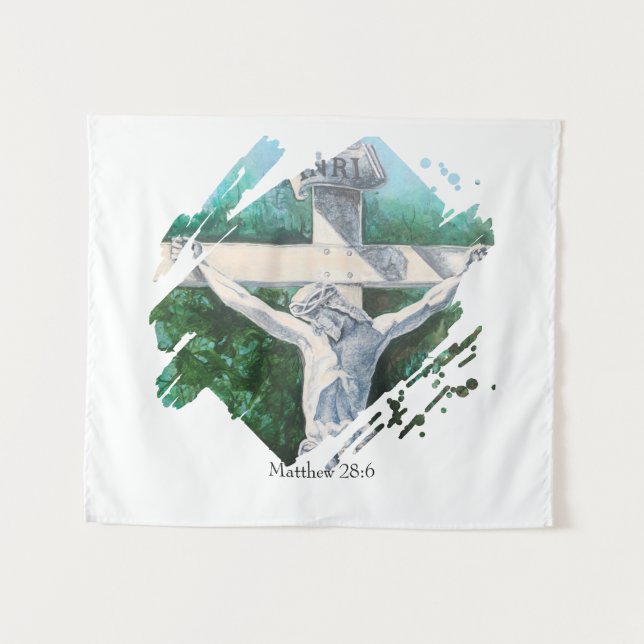 Bible Verse He Is Risen Faith Tapestry (Front (Horizontal))