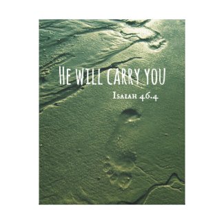 Bible Verse: He will Carry You with Footprints Gallery Wrap Canvas