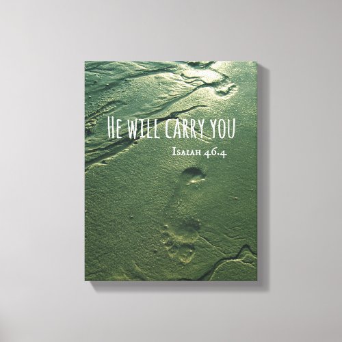 Bible Verse He will Carry You with Footprints Canvas Print