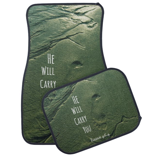 Bible Verse: He will Carry You with Footprints Car Floor Mat (Set)