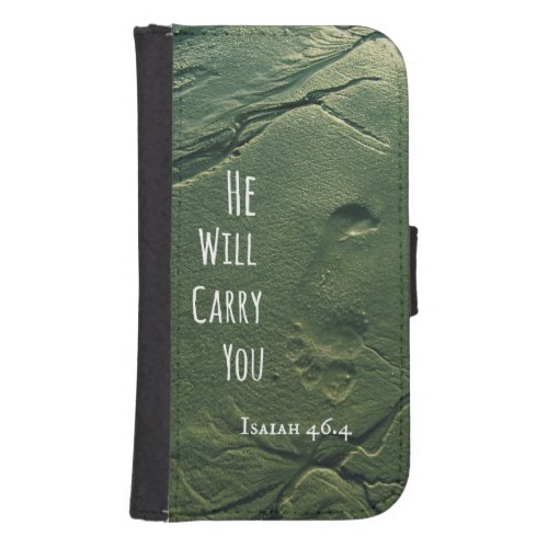 Bible Verse He will Carry You with Footprints Wallet Phone Case For Samsung Galaxy S4