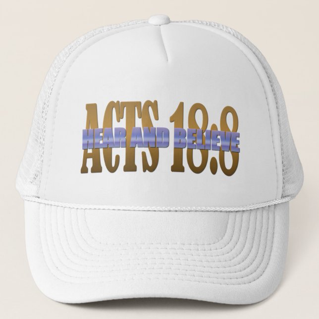 Bible Verse: HEAR AND BELIEVE Trucker Hat (Front)