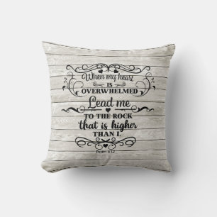 Bible Verse Heart is Overwhelmed Gray Rustic Wood Throw Pillow