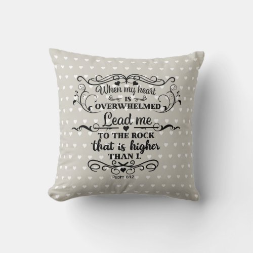 Bible Verse Heart is Overwhelmed Gray with Hearts Throw Pillow