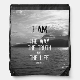 Bible Verse: I am the Way, Truth, Life Drawstring Bag