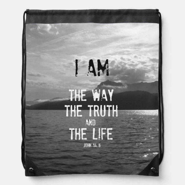 Bible Verse: I am the Way, Truth, Life Drawstring Bag (Front)
