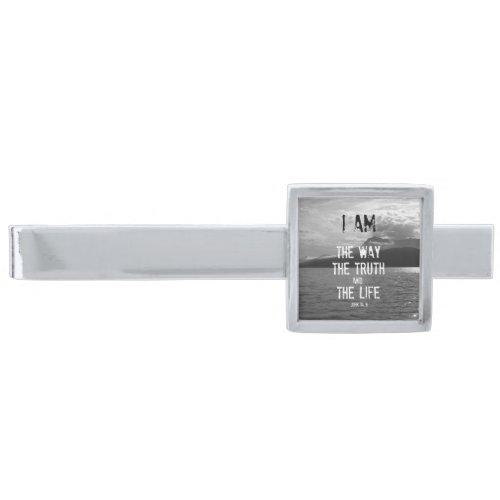 Bible Verse I am the Way Truth Life Silver Finish Tie Clip