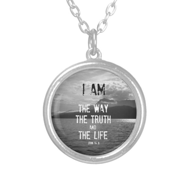 Bible Verse: I am the Way, Truth, Life Silver Plated Necklace (Front)