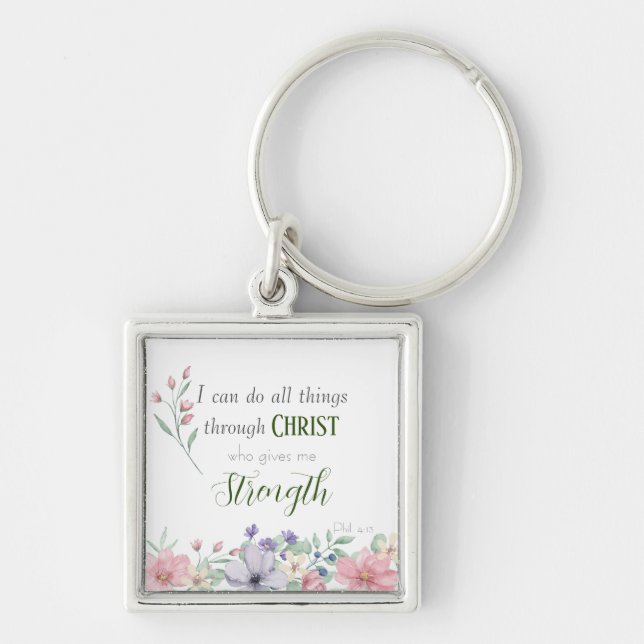 Bible Verse I Can Do All Things Elegant Botanical Keychain (Front)