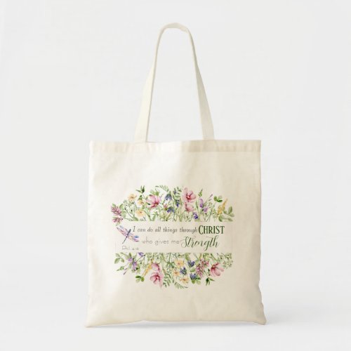 Bible Verse I Can Do All Things Elegant Botanical  Tote Bag