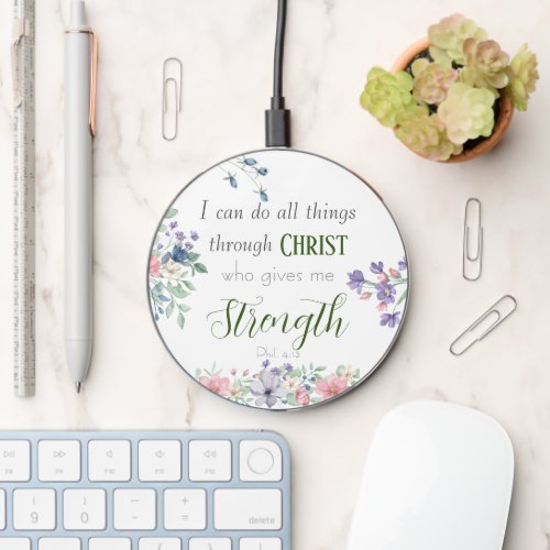 Bible Verse I Can Do All Things Elegant Botanical Wireless Charger