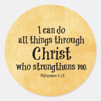 Bible Verse: I Can Do All Things Through Christ Classic Round Sticker by Christian_Quote at Zazzle
