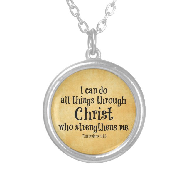 Bible Verse: I can do all things through Christ Silver Plated Necklace (Front)