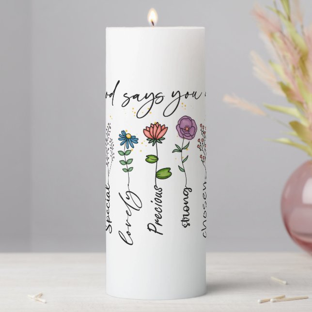 Bible Verse Inspiration Wildflower Christian Quote Pillar Candle (In Situ)