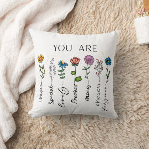 Bible Verse Inspiration Wildflower Positive Quote Throw Pillow