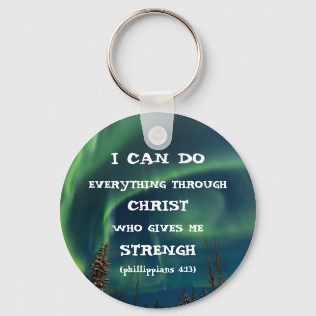 Bible Verse Inspirational Quote Northern Lights Keychain (Front)