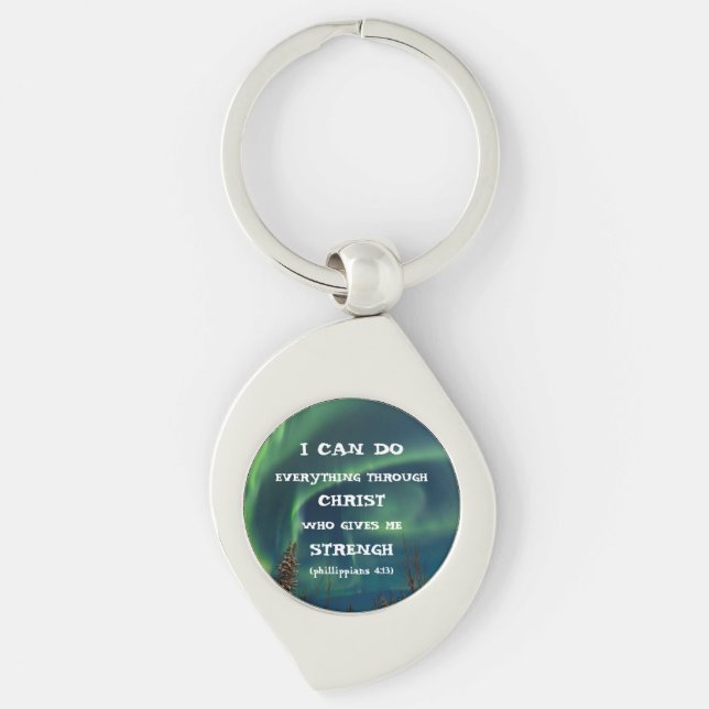 Bible Verse Inspirational Quote Northern Lights Keychain (Front)