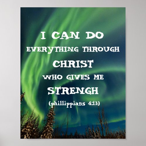 Bible Verse Inspirational Quote Northern Lights Poster