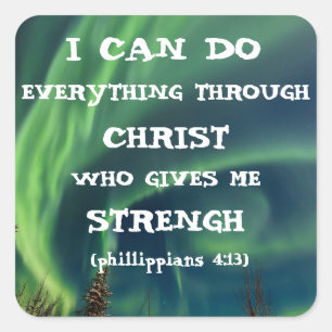 Bible Verse Inspirational Quote Northern Lights Square Sticker