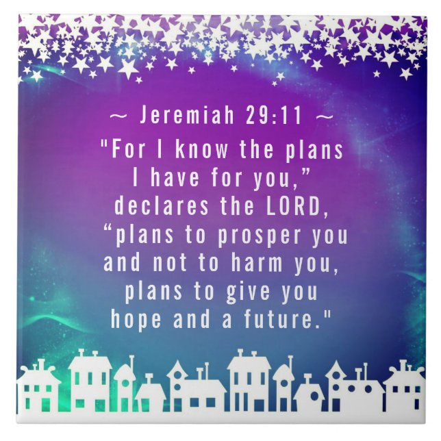 Bible Verse Jeremiah 29:11 Christmas Village Ceramic Tile (Front)