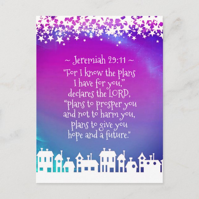 Bible Verse Jeremiah 29:11 Christmas Village Postcard (Front)