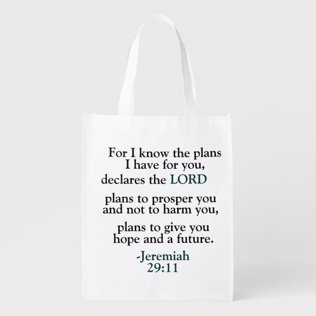 Bible Verse Jeremiah 29:11 Grocery Bag (Front)