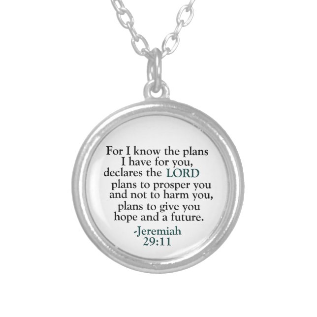 Bible Verse Jeremiah 29:11 Silver Plated Necklace (Front)