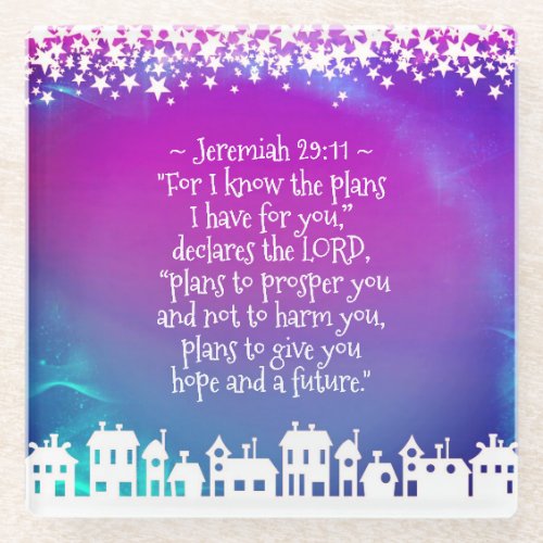 Bible Verse Jeremiah 2911 Stars and Houses Glass Coaster