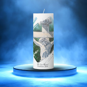 Bible Verse Jesus Is Risen White Cross Personalize Pillar Candle