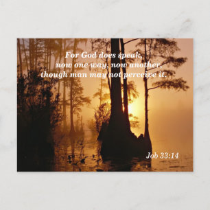 Bible Verse Job 33:14 God Does Speak Postcard