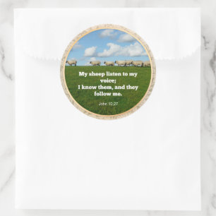 Bible verse, John 10:27, My sheep... Classic Round Sticker