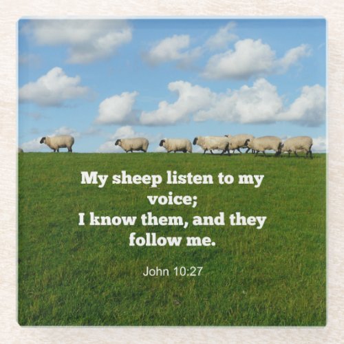Bible verse John 1027 My sheep Glass Coaster