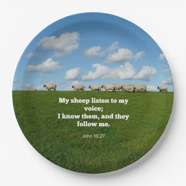 Bible verse, John 10:27, My sheep... Paper Plates (Front)