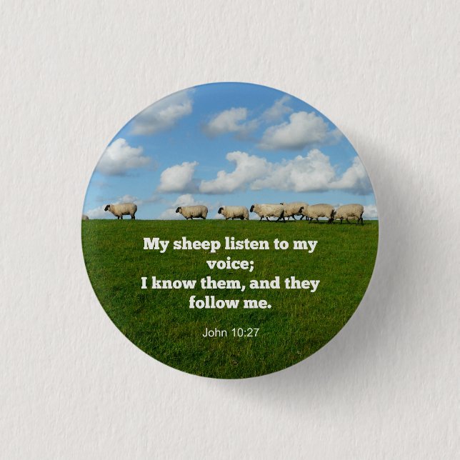 Bible verse, John 10:27, sheep, Button (Front)